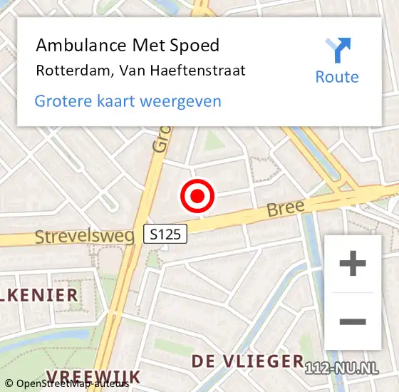 Locatie op kaart van de 112 melding: Ambulance Met Spoed Naar Rotterdam, Van Haeftenstraat op 18 februari 2020 15:33