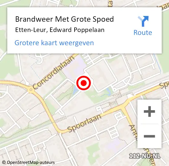 Locatie op kaart van de 112 melding: Brandweer Met Grote Spoed Naar Etten-Leur, Edward Poppelaan op 18 februari 2020 15:58