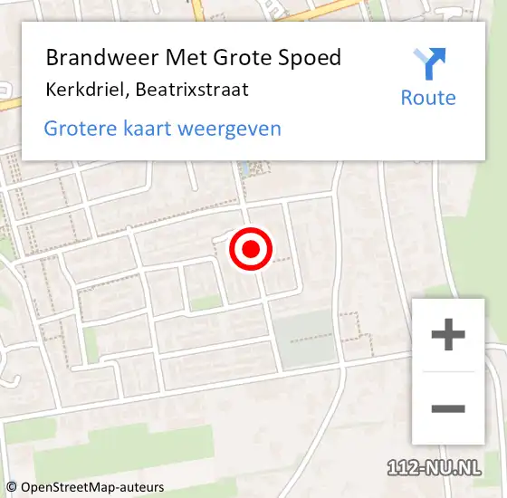 Locatie op kaart van de 112 melding: Brandweer Met Grote Spoed Naar Kerkdriel, Beatrixstraat op 18 februari 2020 16:08
