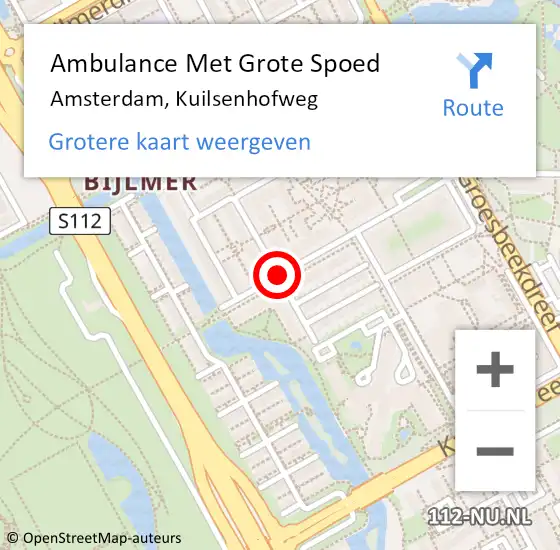 Locatie op kaart van de 112 melding: Ambulance Met Grote Spoed Naar Amsterdam, Kuilsenhofweg op 18 februari 2020 16:11