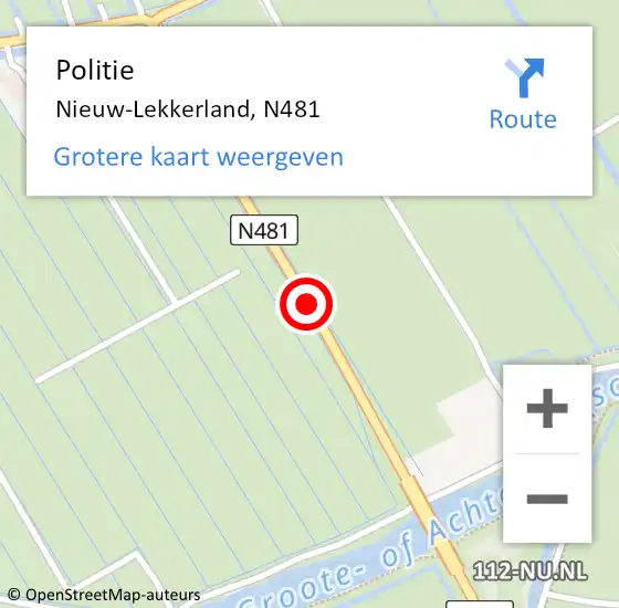 Locatie op kaart van de 112 melding: Politie Nieuw-Lekkerland, N481 op 18 februari 2020 16:57