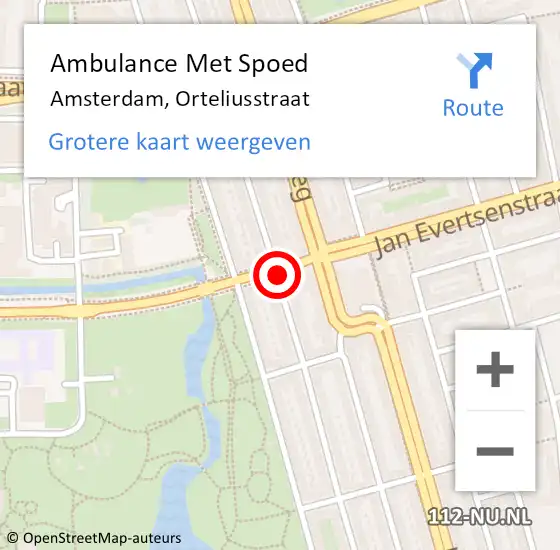 Locatie op kaart van de 112 melding: Ambulance Met Spoed Naar Amsterdam, Orteliusstraat op 18 februari 2020 17:14