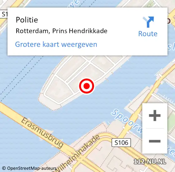 Locatie op kaart van de 112 melding: Politie Rotterdam, Prins Hendrikkade op 18 februari 2020 19:21