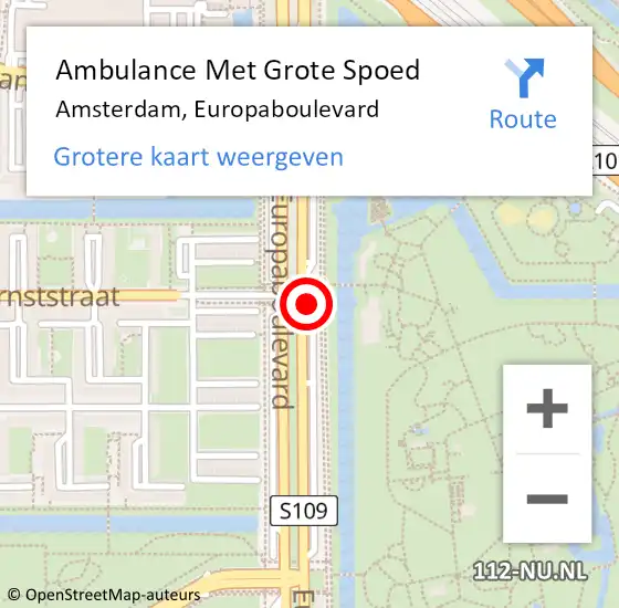 Locatie op kaart van de 112 melding: Ambulance Met Grote Spoed Naar Amsterdam, Europaboulevard op 18 februari 2020 19:39