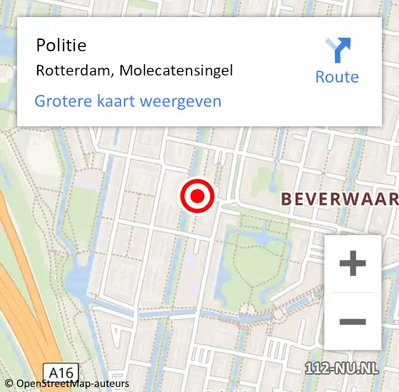 Locatie op kaart van de 112 melding: Politie Rotterdam, Molecatensingel op 18 februari 2020 20:00
