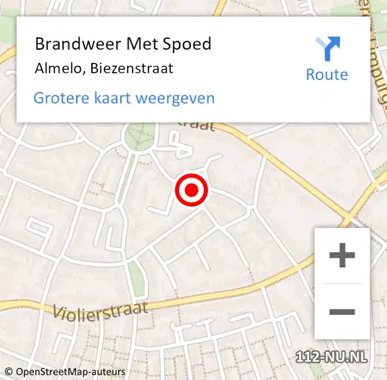 Locatie op kaart van de 112 melding: Brandweer Met Spoed Naar Almelo, Biezenstraat op 18 februari 2020 20:46