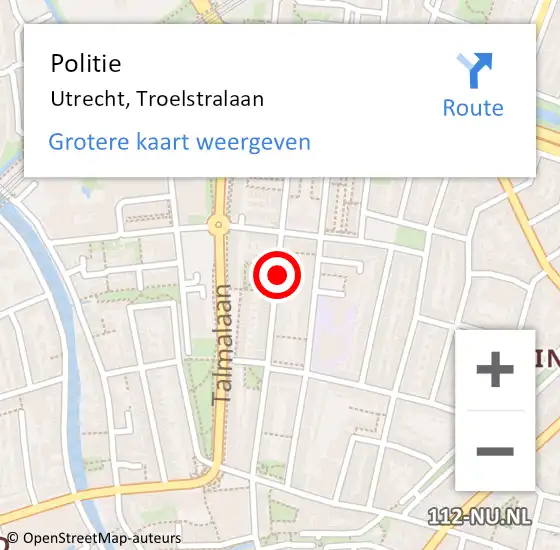 Locatie op kaart van de 112 melding: Politie Utrecht, Troelstralaan op 18 februari 2020 20:56