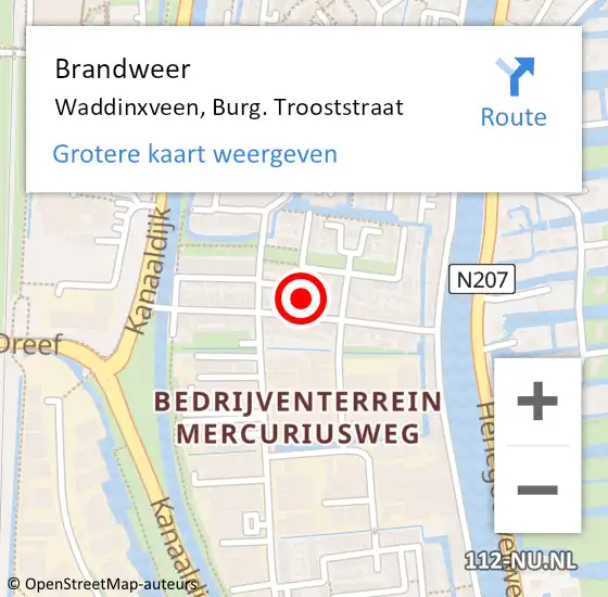 Locatie op kaart van de 112 melding: Brandweer Waddinxveen, Burg. Trooststraat op 28 april 2014 21:08