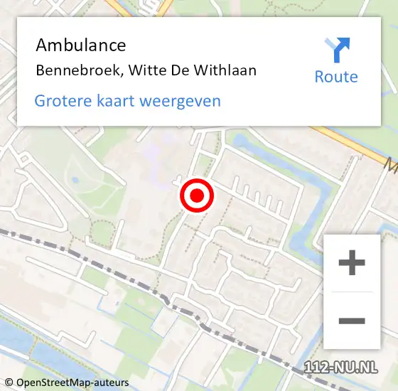 Locatie op kaart van de 112 melding: Ambulance Bennebroek, Witte De Withlaan op 18 februari 2020 23:10