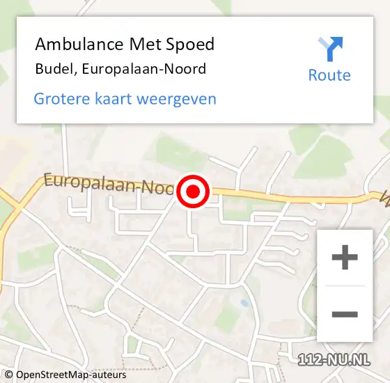 Locatie op kaart van de 112 melding: Ambulance Met Spoed Naar Budel, Europalaan-Noord op 18 februari 2020 23:36