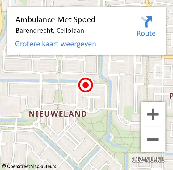 Locatie op kaart van de 112 melding: Ambulance Met Spoed Naar Barendrecht, Cellolaan op 19 februari 2020 01:38
