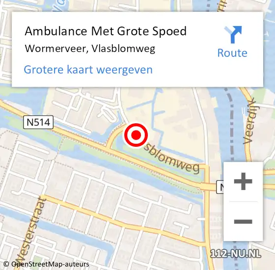 Locatie op kaart van de 112 melding: Ambulance Met Grote Spoed Naar Wormerveer, Vlasblomweg op 19 februari 2020 01:51