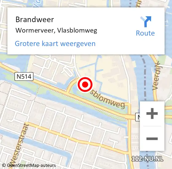 Locatie op kaart van de 112 melding: Brandweer Wormerveer, Vlasblomweg op 19 februari 2020 01:54