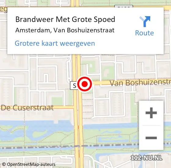 Locatie op kaart van de 112 melding: Brandweer Met Grote Spoed Naar Amsterdam, Van Boshuizenstraat op 19 februari 2020 01:55