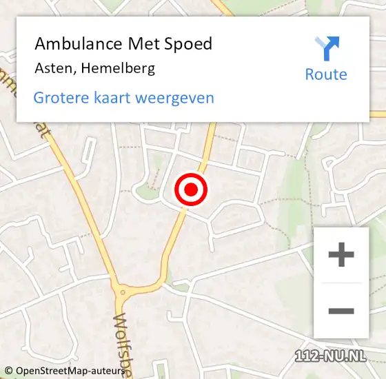 Locatie op kaart van de 112 melding: Ambulance Met Spoed Naar Asten, Hemelberg op 19 februari 2020 03:48