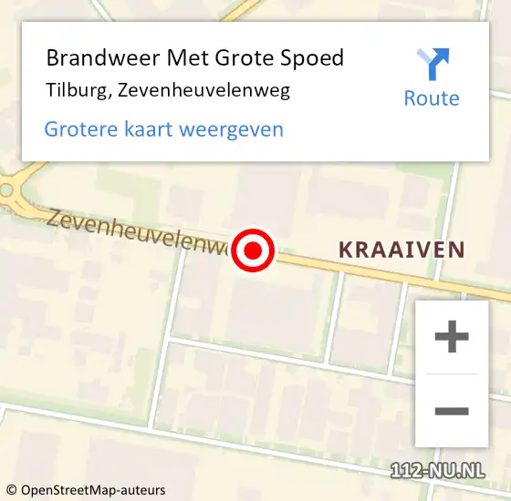 Locatie op kaart van de 112 melding: Brandweer Met Grote Spoed Naar Tilburg, Zevenheuvelenweg op 19 februari 2020 03:53