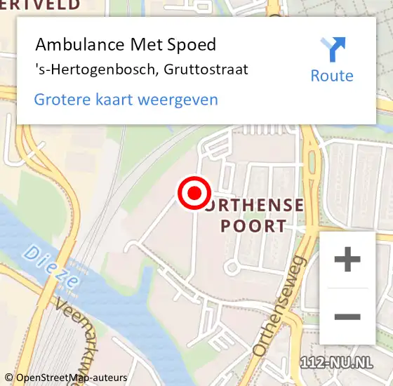 Locatie op kaart van de 112 melding: Ambulance Met Spoed Naar 's-Hertogenbosch, Gruttostraat op 19 februari 2020 05:12