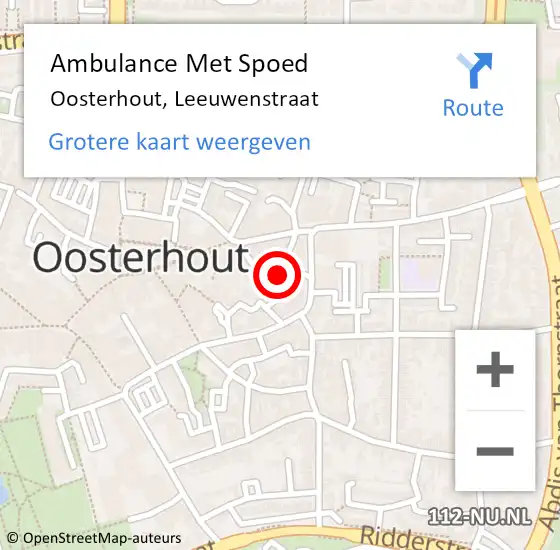 Locatie op kaart van de 112 melding: Ambulance Met Spoed Naar Oosterhout, Leeuwenstraat op 28 april 2014 21:40