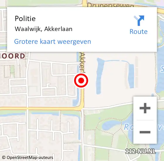 Locatie op kaart van de 112 melding: Politie Waalwijk, Akkerlaan op 19 februari 2020 10:01