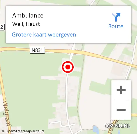 Locatie op kaart van de 112 melding: Ambulance Well, Heust op 19 februari 2020 11:05