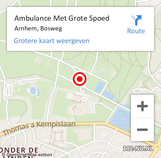 Locatie op kaart van de 112 melding: Ambulance Met Grote Spoed Naar Arnhem, Bosweg op 19 februari 2020 12:00