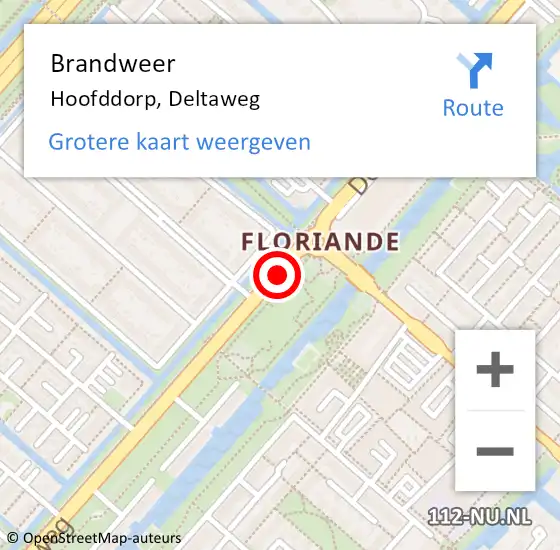 Locatie op kaart van de 112 melding: Brandweer Hoofddorp, Deltaweg op 19 februari 2020 12:08