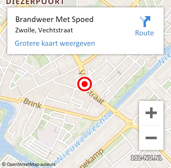 Locatie op kaart van de 112 melding: Brandweer Met Spoed Naar Zwolle, Vechtstraat op 19 februari 2020 13:06