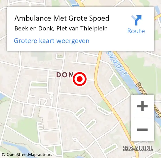 Locatie op kaart van de 112 melding: Ambulance Met Grote Spoed Naar Beek en Donk, Piet van Thielplein op 19 februari 2020 14:41
