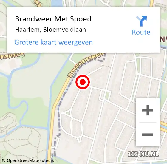 Locatie op kaart van de 112 melding: Brandweer Met Spoed Naar Haarlem, Bloemveldlaan op 19 februari 2020 16:32