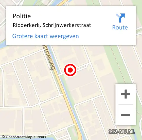 Locatie op kaart van de 112 melding: Politie Ridderkerk, Schrijnwerkerstraat op 19 februari 2020 18:10