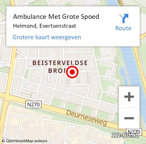 Locatie op kaart van de 112 melding: Ambulance Met Grote Spoed Naar Helmond, Evertsenstraat op 19 februari 2020 18:52