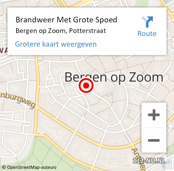 Locatie op kaart van de 112 melding: Brandweer Met Grote Spoed Naar Bergen op Zoom, Potterstraat op 19 februari 2020 20:28