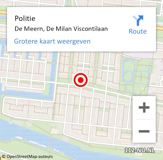 Locatie op kaart van de 112 melding: Politie De Meern, De Milan Viscontilaan op 19 februari 2020 22:06