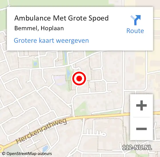 Locatie op kaart van de 112 melding: Ambulance Met Grote Spoed Naar Bemmel, Hoplaan op 19 februari 2020 22:06