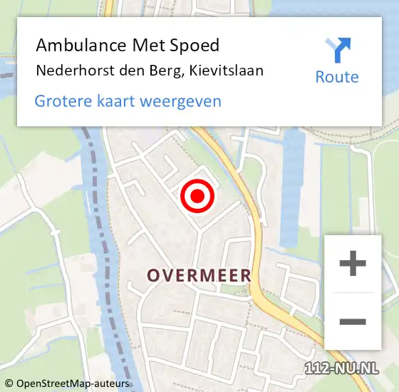 Locatie op kaart van de 112 melding: Ambulance Met Spoed Naar Nederhorst den Berg, Kievitslaan op 7 september 2013 23:48