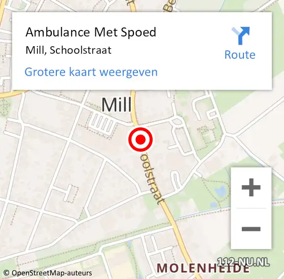 Locatie op kaart van de 112 melding: Ambulance Met Spoed Naar Mill, Schoolstraat op 20 februari 2020 09:04