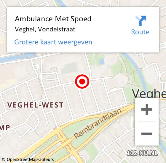 Locatie op kaart van de 112 melding: Ambulance Met Spoed Naar Veghel, Vondelstraat op 20 februari 2020 10:05