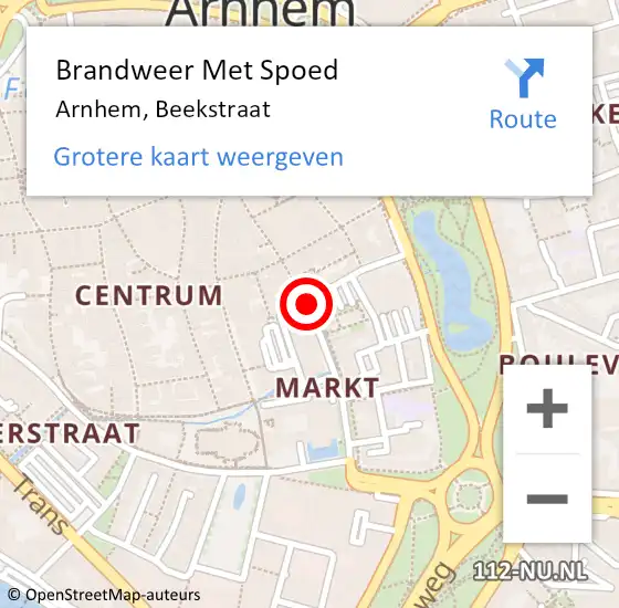 Locatie op kaart van de 112 melding: Brandweer Met Spoed Naar Arnhem, Beekstraat op 20 februari 2020 10:38