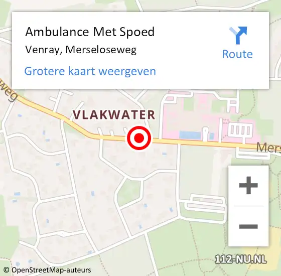 Locatie op kaart van de 112 melding: Ambulance Met Spoed Naar Venray, Merseloseweg op 20 februari 2020 11:09