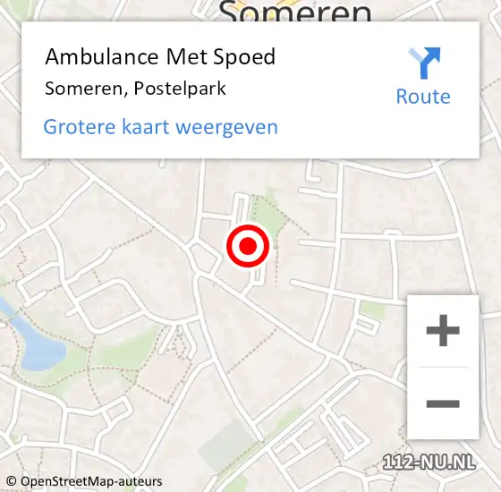 Locatie op kaart van de 112 melding: Ambulance Met Spoed Naar Someren, Postelpark op 20 februari 2020 11:25