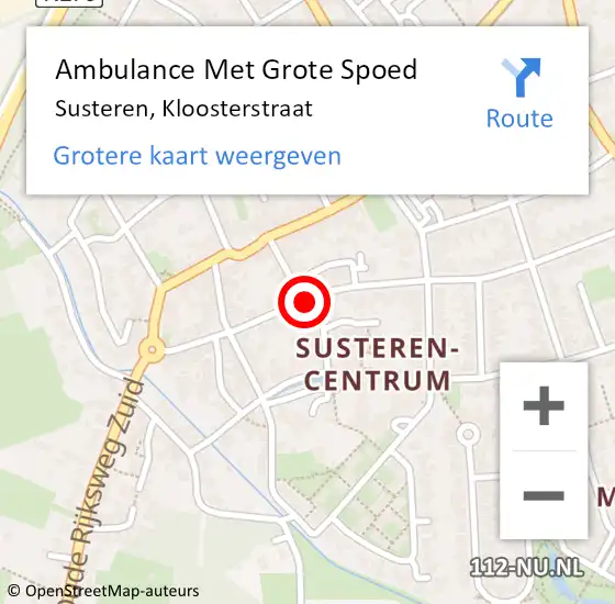 Locatie op kaart van de 112 melding: Ambulance Met Grote Spoed Naar Susteren, Kloosterstraat op 20 februari 2020 11:32