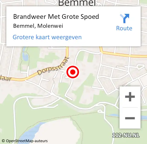 Locatie op kaart van de 112 melding: Brandweer Met Grote Spoed Naar Bemmel, Molenwei op 20 februari 2020 11:51