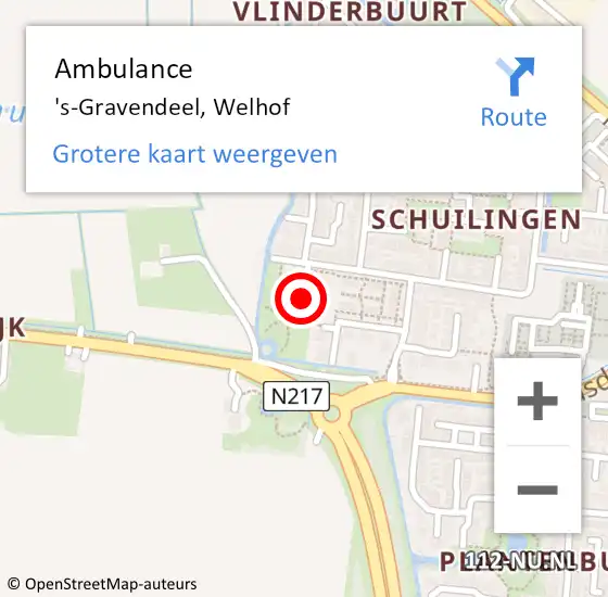 Locatie op kaart van de 112 melding: Ambulance 's-Gravendeel, Welhof op 20 februari 2020 14:09