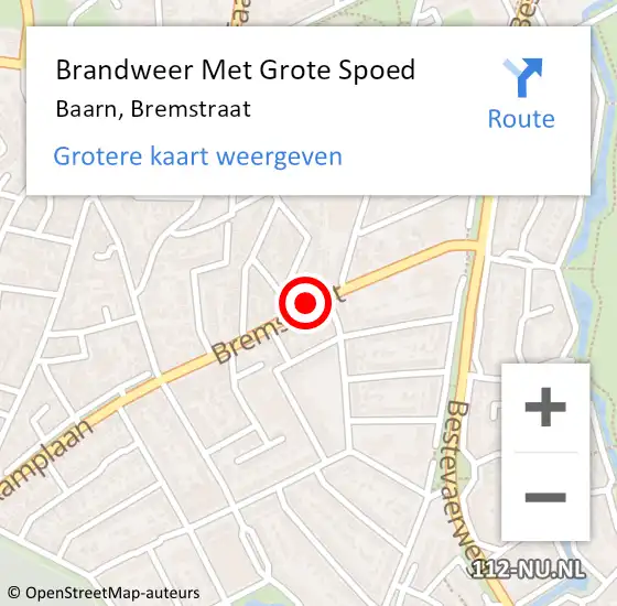 Locatie op kaart van de 112 melding: Brandweer Met Grote Spoed Naar Baarn, Bremstraat op 20 februari 2020 15:32