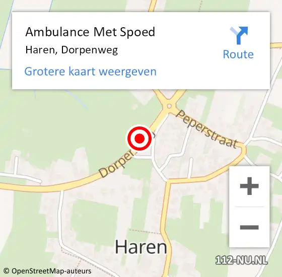 Locatie op kaart van de 112 melding: Ambulance Met Spoed Naar Haren, Dorpenweg op 20 februari 2020 15:41