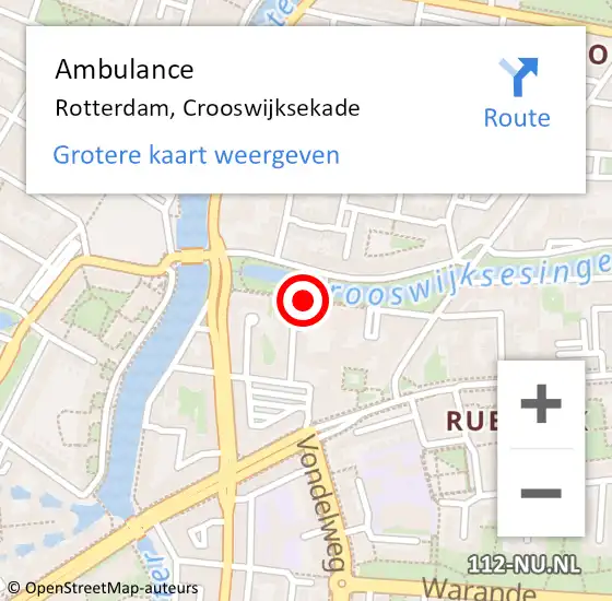 Locatie op kaart van de 112 melding: Ambulance Rotterdam, Crooswijksekade op 20 februari 2020 15:42