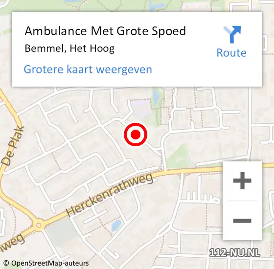 Locatie op kaart van de 112 melding: Ambulance Met Grote Spoed Naar Bemmel, Het Hoog op 20 februari 2020 15:45