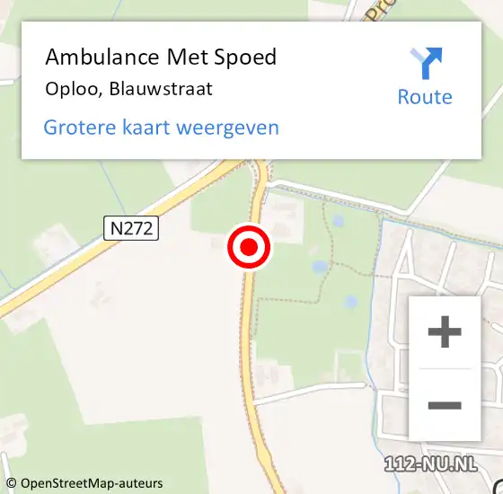 Locatie op kaart van de 112 melding: Ambulance Met Spoed Naar Oploo, Blauwstraat op 20 februari 2020 18:13