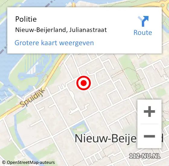 Locatie op kaart van de 112 melding: Politie Nieuw-Beijerland, Julianastraat op 20 februari 2020 18:26