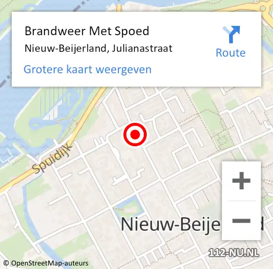 Locatie op kaart van de 112 melding: Brandweer Met Spoed Naar Nieuw-Beijerland, Julianastraat op 20 februari 2020 18:26